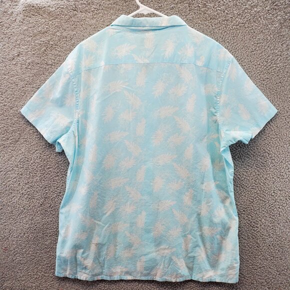 Hawaiian Short Sleeve Blue Button Up Shirt Pocket 2XL Palm Leaves - Picture 8 of 9